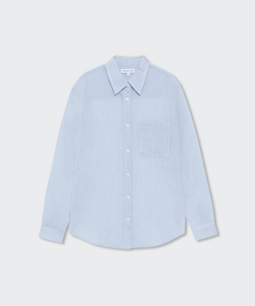 MUSINSA STANDARD WOMAN MUSINSA STANDARD WOMAN Women's Relaxed Striped Sheer Shirt (Sky Blue)