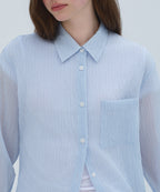 MUSINSA STANDARD WOMAN MUSINSA STANDARD WOMAN Women's Relaxed Striped Sheer Shirt (Sky Blue)
