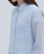 MUSINSA STANDARD WOMAN MUSINSA STANDARD WOMAN Women's Relaxed Striped Sheer Shirt (Sky Blue)