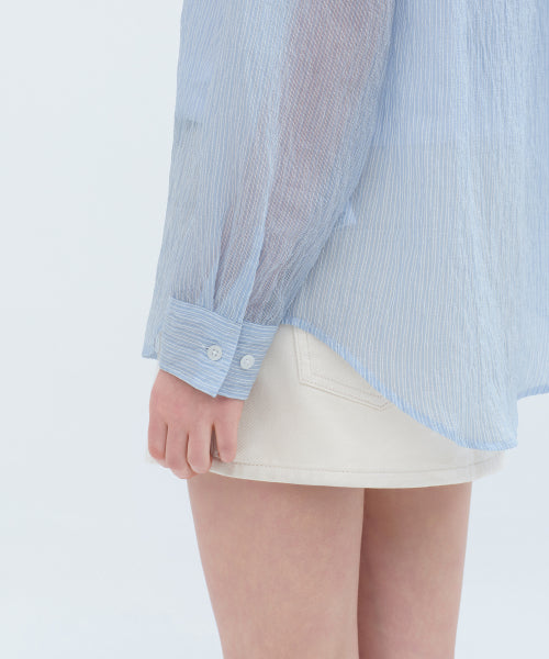 MUSINSA STANDARD WOMAN MUSINSA STANDARD WOMAN Women's Relaxed Striped Sheer Shirt (Sky Blue)