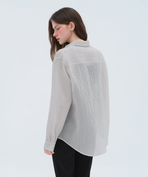 MUSINSA STANDARD WOMAN MUSINSA STANDARD WOMAN Women's Relaxed Striped Sheer Shirt (Light Gray)