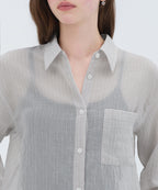 MUSINSA STANDARD WOMAN MUSINSA STANDARD WOMAN Women's Relaxed Striped Sheer Shirt (Light Gray)