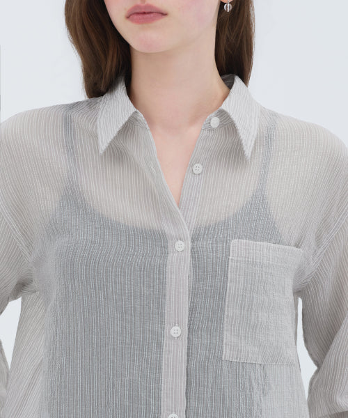 MUSINSA STANDARD WOMAN MUSINSA STANDARD WOMAN Women's Relaxed Striped Sheer Shirt (Light Gray)