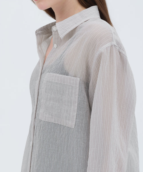 MUSINSA STANDARD WOMAN MUSINSA STANDARD WOMAN Women's Relaxed Striped Sheer Shirt (Light Gray)