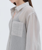 MUSINSA STANDARD WOMAN MUSINSA STANDARD WOMAN Women's Relaxed Striped Sheer Shirt (Light Gray)