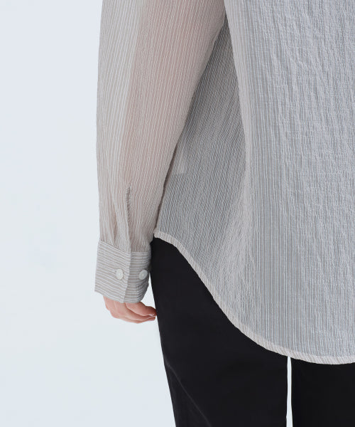 MUSINSA STANDARD WOMAN MUSINSA STANDARD WOMAN Women's Relaxed Striped Sheer Shirt (Light Gray)