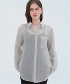 MUSINSA STANDARD WOMAN MUSINSA STANDARD WOMAN Women's Relaxed Striped Sheer Shirt (Light Gray)