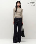 MUSINSA STANDARD WOMAN MUSINSA STANDARD WOMAN Women's Ribbed Slim Henley Neck Knit Light Beige