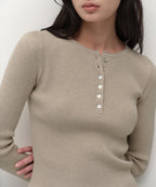 MUSINSA STANDARD WOMAN MUSINSA STANDARD WOMAN Women's Ribbed Slim Henley Neck Knit Light Beige