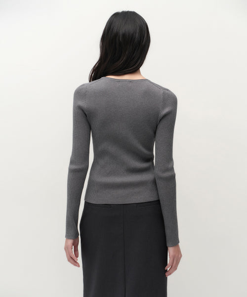 MUSINSA STANDARD WOMAN MUSINSA STANDARD WOMAN Women's Ribbed Slim Henley Neck Knit Medium Gray