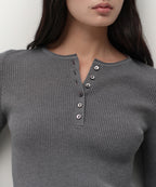 MUSINSA STANDARD WOMAN MUSINSA STANDARD WOMAN Women's Ribbed Slim Henley Neck Knit Medium Gray