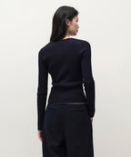 MUSINSA STANDARD WOMAN MUSINSA STANDARD WOMAN Women's Ribbed Slim Henley Neck Knit [Navy]
