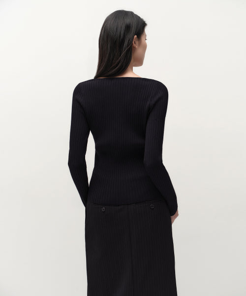 MUSINSA STANDARD WOMAN MUSINSA STANDARD WOMAN Women's Wide Ribbed Slim V Neck Knit [Black]