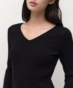 MUSINSA STANDARD WOMAN MUSINSA STANDARD WOMAN Women's Wide Ribbed Slim V Neck Knit [Black]