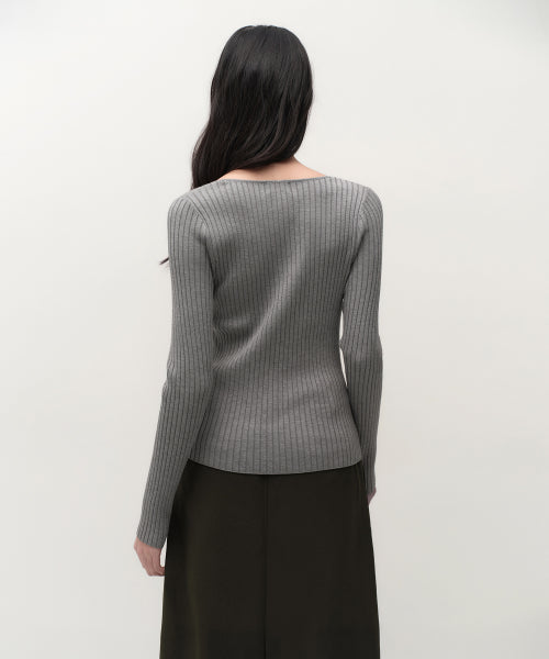 MUSINSA STANDARD WOMAN MUSINSA STANDARD WOMAN Women's Wide Ribbed Slim V Neck Knit [Medium Gray]
