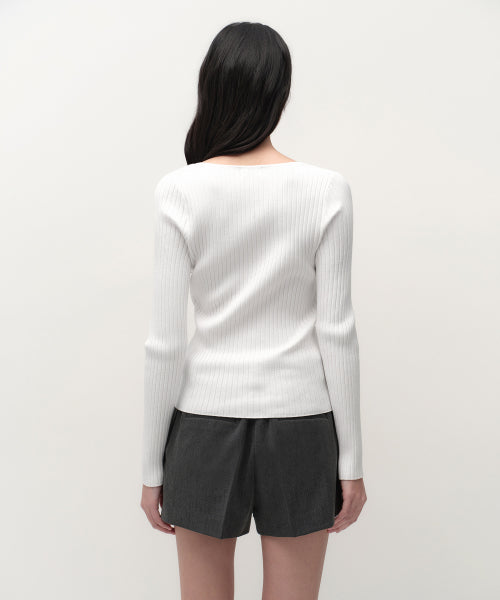 MUSINSA STANDARD WOMAN MUSINSA STANDARD WOMAN Women's Wide Ribbed Slim V Neck Knit [Ivory]