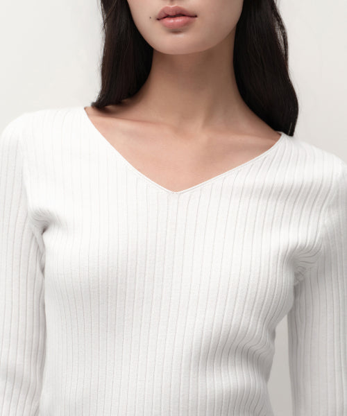 MUSINSA STANDARD WOMAN MUSINSA STANDARD WOMAN Women's Wide Ribbed Slim V Neck Knit [Ivory]