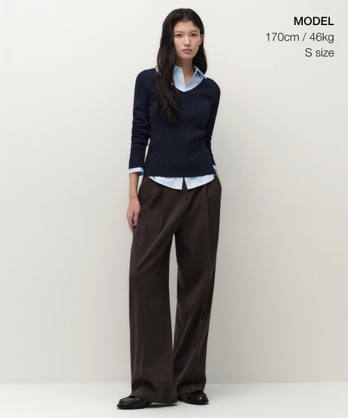 MUSINSA STANDARD WOMAN MUSINSA STANDARD WOMAN Women's Wide Ribbed Slim V Neck Knit [Navy]