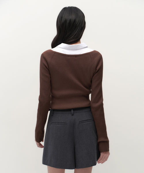 MUSINSA STANDARD WOMAN MUSINSA STANDARD WOMAN Women's Wide Ribbed Slim Off Shoulder Knit [Brown]