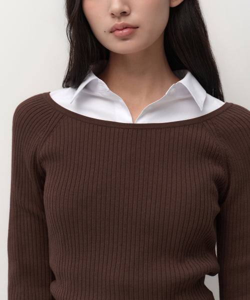 MUSINSA STANDARD WOMAN MUSINSA STANDARD WOMAN Women's Wide Ribbed Slim Off Shoulder Knit [Brown]