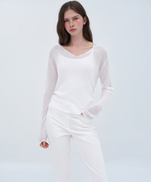 MUSINSA STANDARD WOMAN MUSINSA STANDARD WOMAN Women's Knitwear V-Neck Sheer Knit [White]