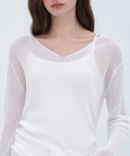MUSINSA STANDARD WOMAN MUSINSA STANDARD WOMAN Women's Knitwear V-Neck Sheer Knit [White]
