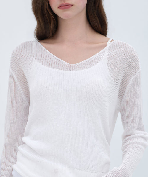 MUSINSA STANDARD WOMAN MUSINSA STANDARD WOMAN Women's Knitwear V-Neck Sheer Knit [White]