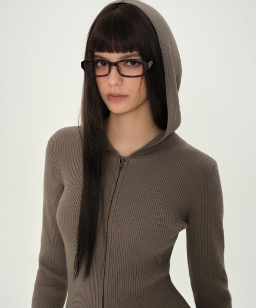 MUSINSA STANDARD WOMAN MUSINSA STANDARD WOMAN Women's Knit Zip-up Slim Hooded (Taupe)