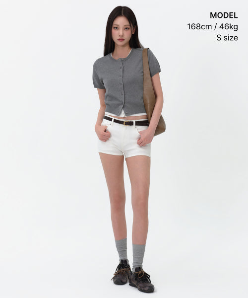 MUSINSA STANDARD WOMAN MUSINSA STANDARD WOMAN Women's Essential Round Neck Short Sleeve Cardigan [Medium Gray]