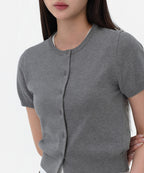 MUSINSA STANDARD WOMAN MUSINSA STANDARD WOMAN Women's Essential Round Neck Short Sleeve Cardigan [Medium Gray]