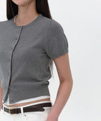 MUSINSA STANDARD WOMAN MUSINSA STANDARD WOMAN Women's Essential Round Neck Short Sleeve Cardigan [Medium Gray]