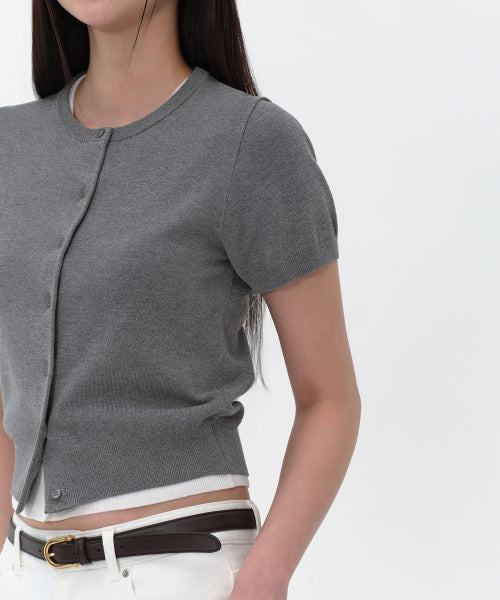 MUSINSA STANDARD WOMAN MUSINSA STANDARD WOMAN Women's Essential Round Neck Short Sleeve Cardigan [Medium Gray]