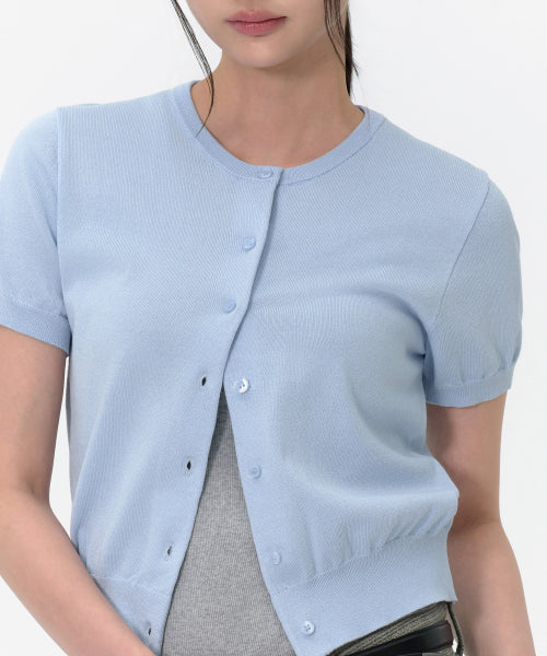 MUSINSA STANDARD WOMAN MUSINSA STANDARD WOMAN Women's Essential Round Neck Short Sleeve Cardigan (Sky Blue)