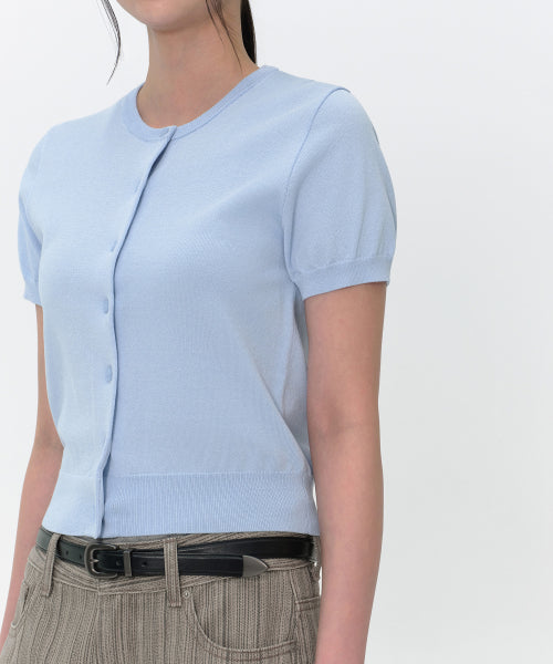 MUSINSA STANDARD WOMAN MUSINSA STANDARD WOMAN Women's Essential Round Neck Short Sleeve Cardigan (Sky Blue)