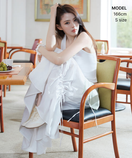MUSINSA STANDARD WOMAN MUSINSA STANDARD WOMAN Women's Nylon Ruched Long Skirt [White]