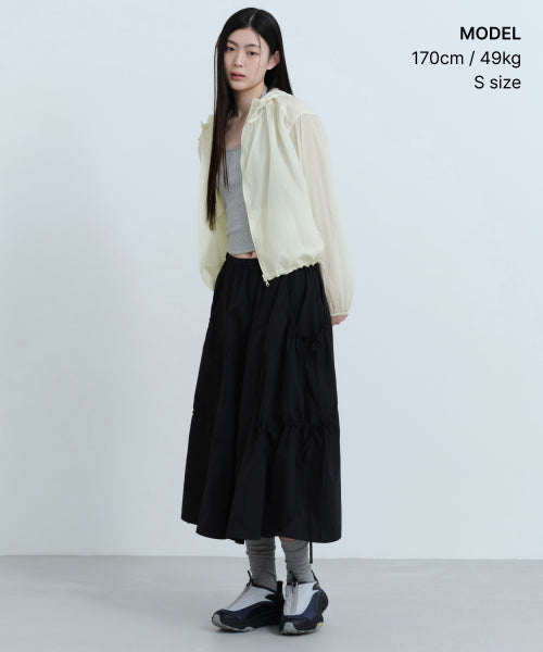MUSINSA STANDARD WOMAN MUSINSA STANDARD WOMAN Women's Nylon Ruched Long Skirt [Black]