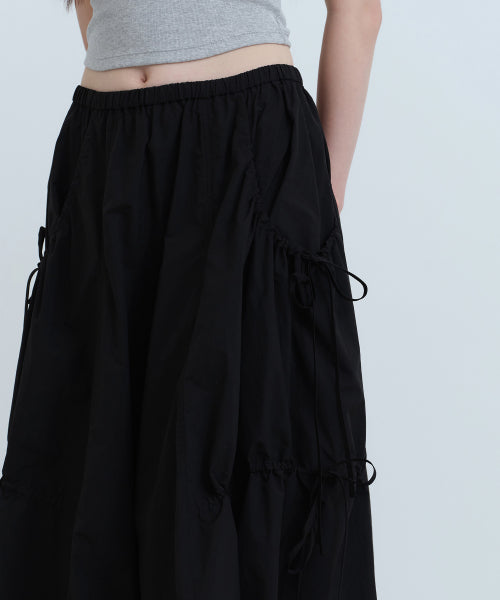 MUSINSA STANDARD WOMAN MUSINSA STANDARD WOMAN Women's Nylon Ruched Long Skirt [Black]