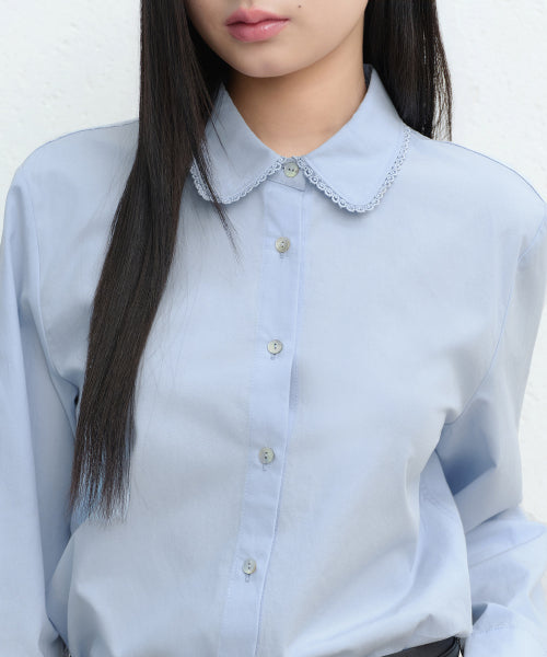 MUSINSA STANDARD WOMAN MUSINSA STANDARD WOMAN Women's Lace Trim Shirt (Pale Blue)