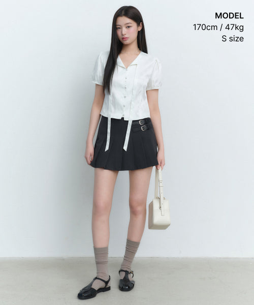 MUSINSA STANDARD WOMAN MUSINSA STANDARD WOMAN Women's Dot Puff Sleeve Tie Blouse (Ivory)