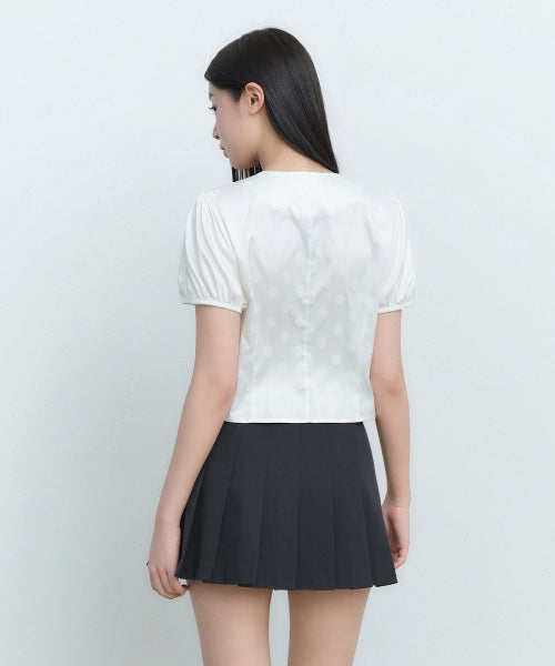 MUSINSA STANDARD WOMAN MUSINSA STANDARD WOMAN Women's Dot Puff Sleeve Tie Blouse (Ivory)