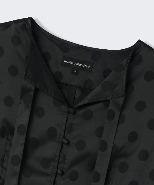 MUSINSA STANDARD WOMAN MUSINSA STANDARD WOMAN Women's Dot Puff Sleeve Tie Blouse (Black)