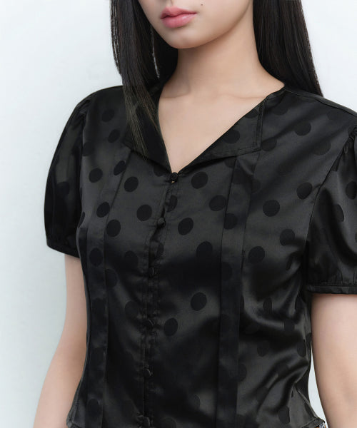MUSINSA STANDARD WOMAN MUSINSA STANDARD WOMAN Women's Dot Puff Sleeve Tie Blouse (Black)