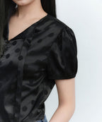 MUSINSA STANDARD WOMAN MUSINSA STANDARD WOMAN Women's Dot Puff Sleeve Tie Blouse (Black)