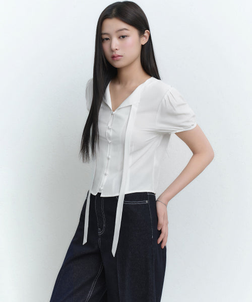 MUSINSA STANDARD WOMAN MUSINSA STANDARD WOMAN Women's puff sleeve tie blouse (white)
