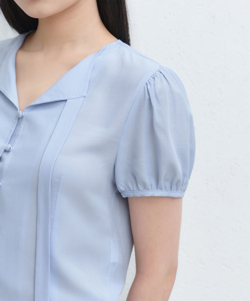 MUSINSA STANDARD WOMAN MUSINSA STANDARD WOMAN Women's Puff Sleeve Tie Blouse [Pale Blue]