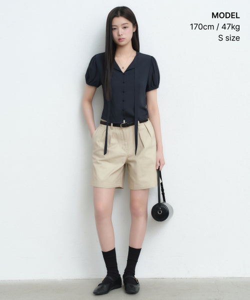 MUSINSA STANDARD WOMAN MUSINSA STANDARD WOMAN Women's puff sleeve tie blouse dark navy