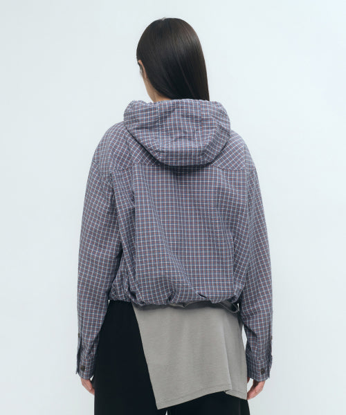 MUSINSA STANDARD WOMAN MUSINSA STANDARD WOMAN Women's Check Hooded Shirt Jacket [Dusty Blue]