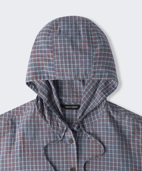 MUSINSA STANDARD WOMAN MUSINSA STANDARD WOMAN Women's Check Hooded Shirt Jacket [Dusty Blue]