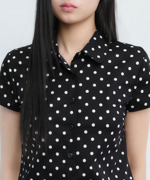 MUSINSA STANDARD WOMAN MUSINSA STANDARD WOMAN Women's Polka Dot Cap Sleeve Shirt (Black)