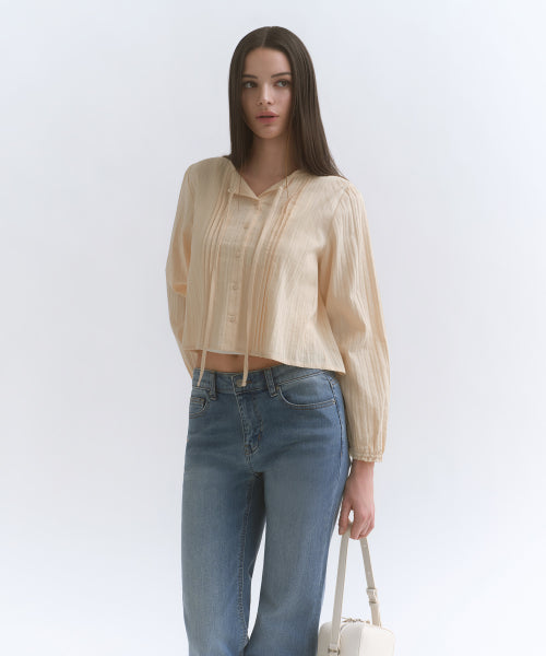 MUSINSA STANDARD WOMAN MUSINSA STANDARD WOMAN Women's Vertical Textured Cotton Pintuck Blouse [Butter]